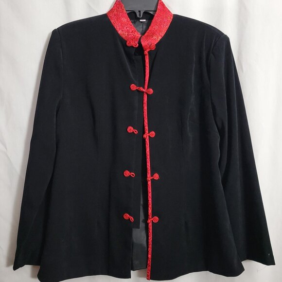 Classic Velour XXL Plus Jacket Black red Formal cloth buttons long sleeves EUC - Picture 1 of 9